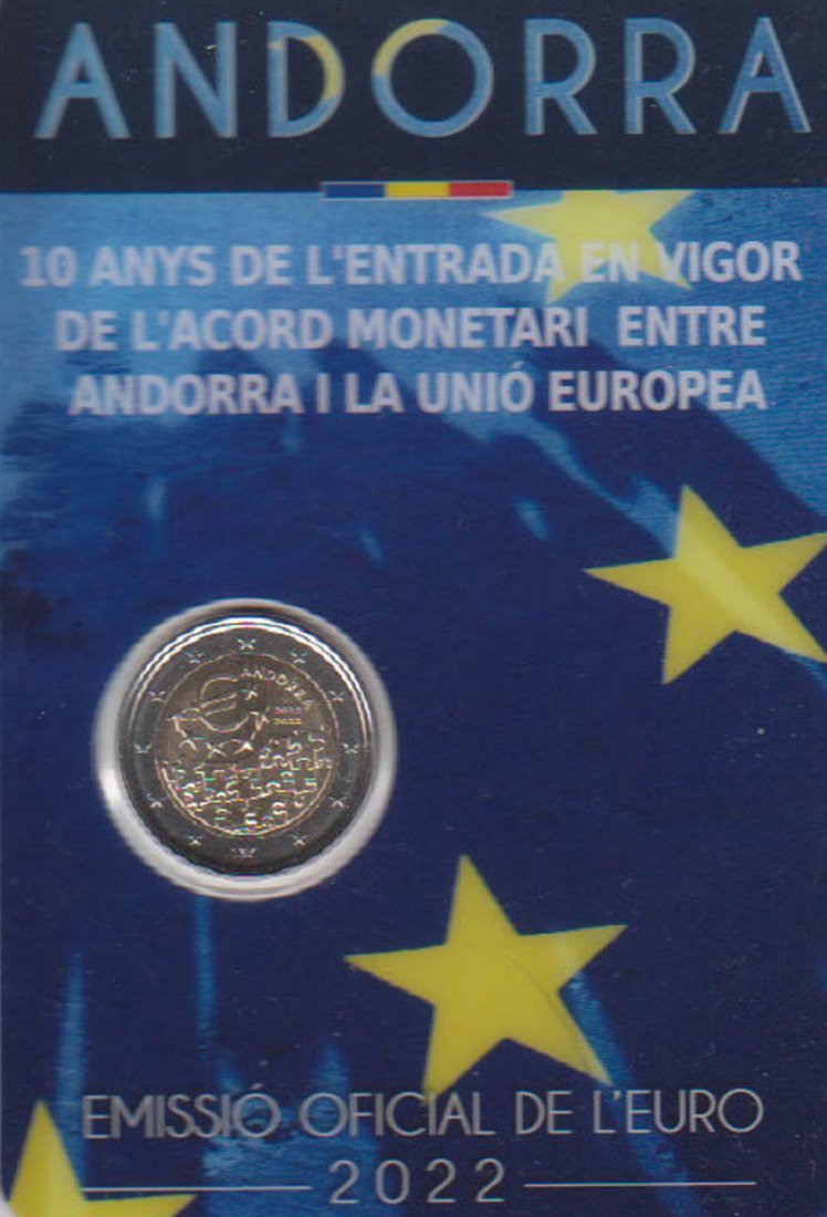  Offiz. 2 Euro Sondermünze Andorra *10 Jahre Währungsvereinbarung* 2022 nur 70.000St!   