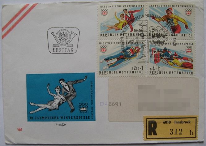  1975, Österreich,Olympische Winterspiele Innsbruck-ein Ersttagbrief+Mi AT 1499-1502   
