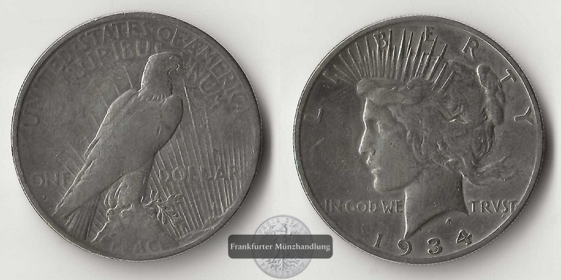  USA  1 Dollar  1934  Peacedollar   FM-Frankfurt  Feinsilber: 24,01g   