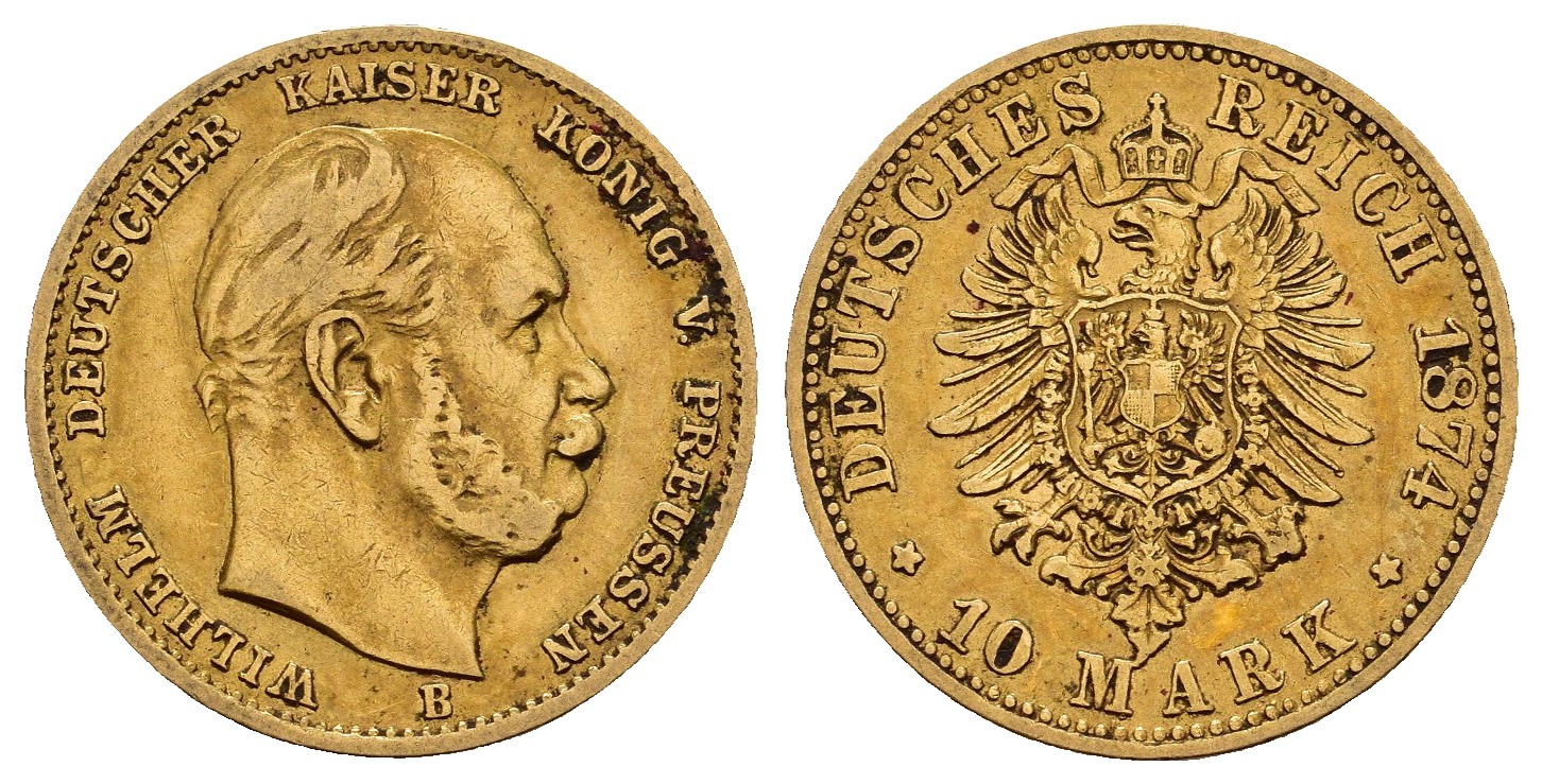 PEUS 8883 Kaiserreich - Preußen 3,58 g Feingold. Wilhelm I. (1861 - 1888) 10 Mark GOLD 1874 B Hannover Sehr schön