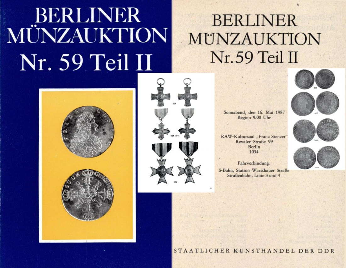  Staatlicher Kunsthandel der DDR / Reihe BERLINER Münzauktion Auktion 59 Teil 2 (1987) Münzen etc.   