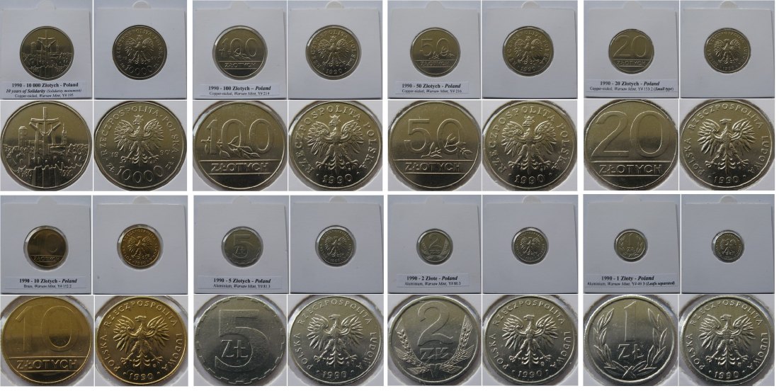  1990, Polen, Satz Umlaufmünzen (neue und alte Münzgestaltung)   