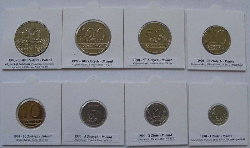  1990, Poland, a set of circulation coins (new and old coins design)   