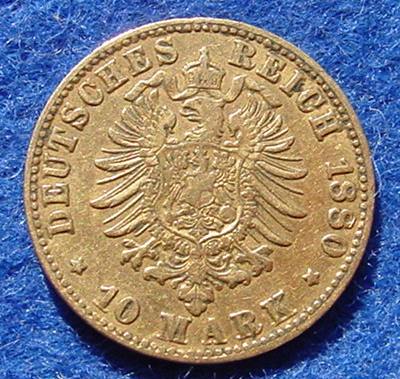  Hessen 10 Mark Gold 1880-H. Deutsches Kaiserreich. Originalmünze.   