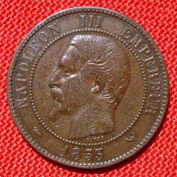  Frankreich 10 Centimes 1853. Sonder-Prägung 'Münzbesuch in Lille'. Bronze. KM M24.   