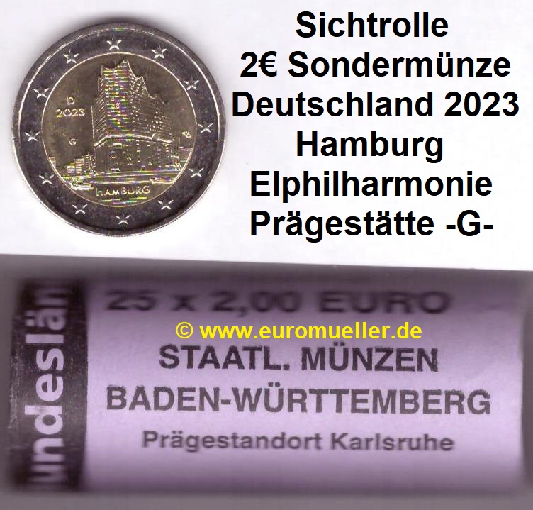 Deutschland Sichtrolle 2 Euro Gedenkmünze 2023...Hamburg...-G-   