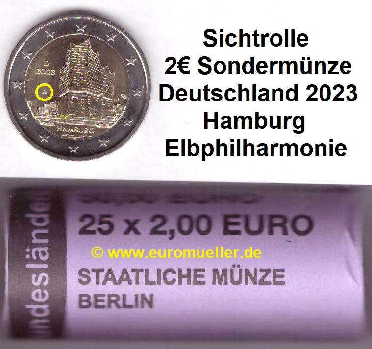 Deutschland Sichtrolle 2 Euro Gedenkmünze 2023...Hamburg...-A-   