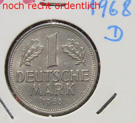  Deutschland 9 x 1 Mark 1968-D Kursmünzen. Siehe bitte Beschreibung VOR Kauf. (intern 1047335)   