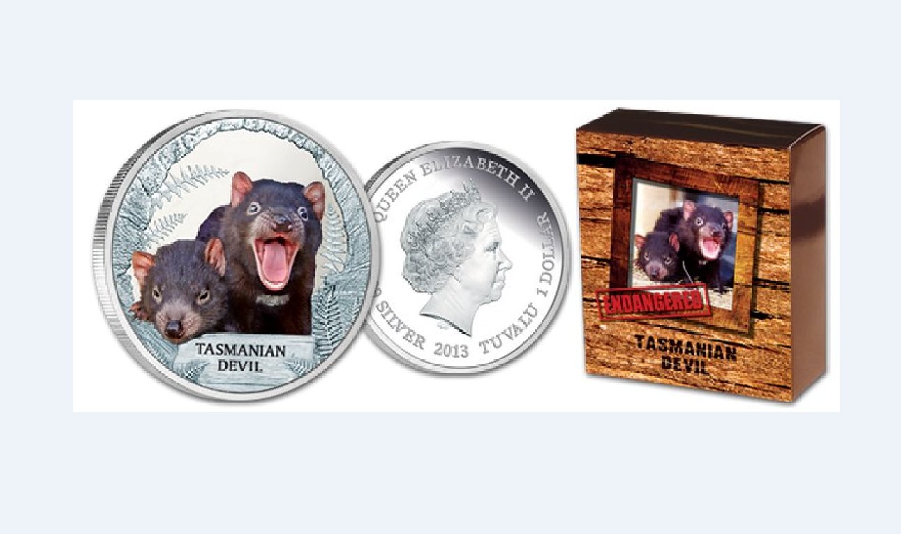  - kirofa - TUVALU - 2013 - TASMANIAN DEVIL - Endangered-1 oz Silver 99.9%-PROOF. PP- FULL PACKAGING   