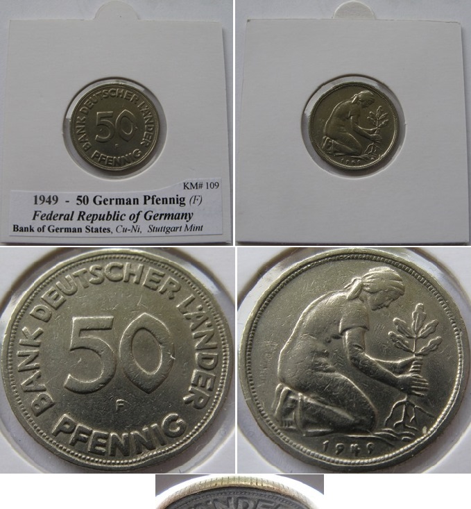  1949, Germany, 50 Pfennig,F(Bank of German States)   