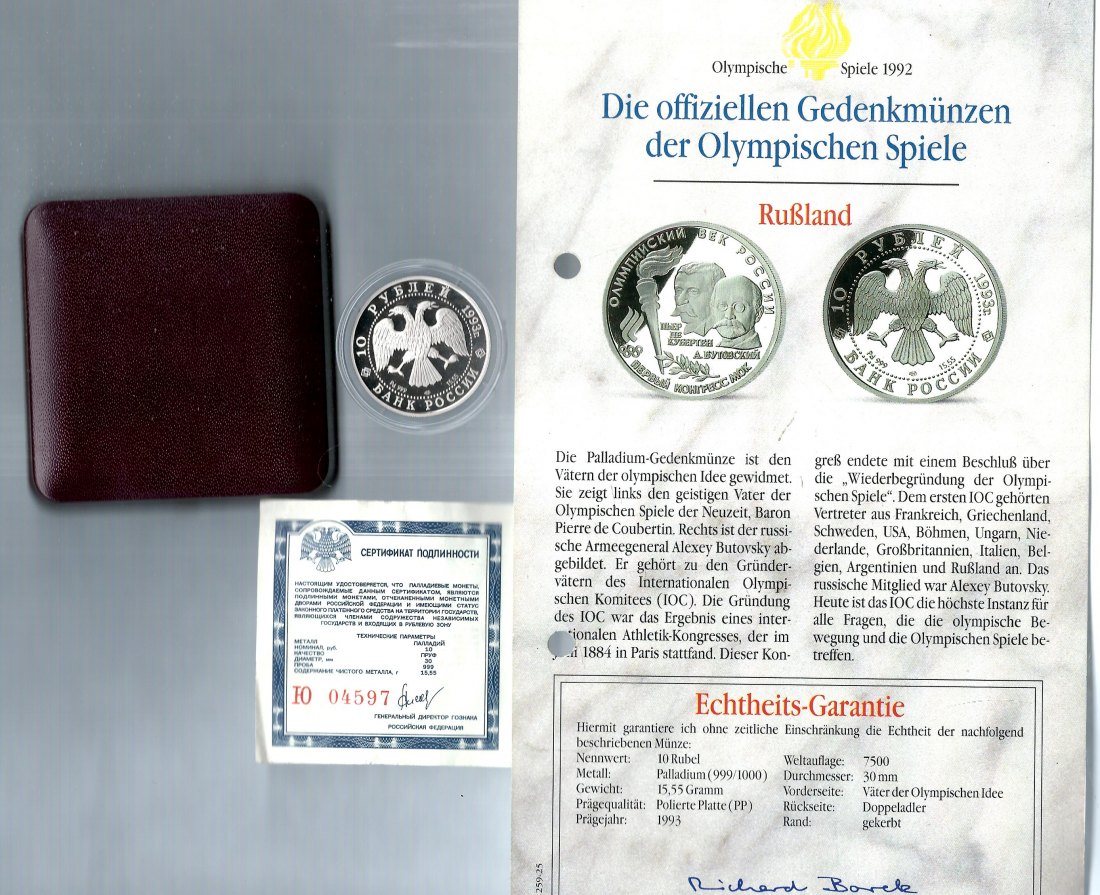  RUSSLAND 10 Rubel 1993 15,55 Gr.999/1000 Palladium Münzenankauf Koblenz Frank Maurer V307   