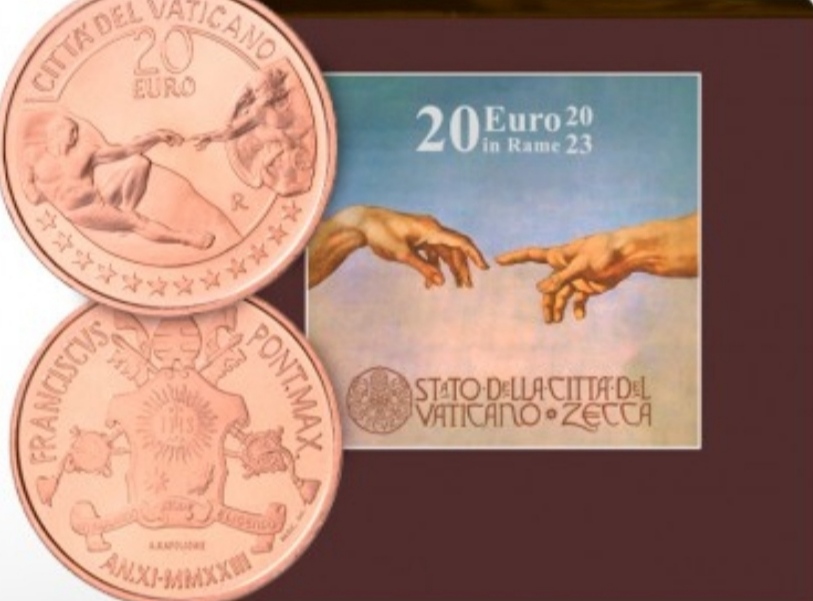  Vatikan 20 Euro Kupfermünze 2023 die Erschaffung Adams   