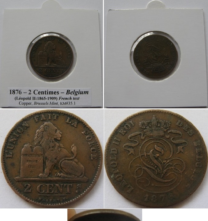  1876, Belgium, 2 Centimes (French text)   