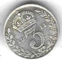  Großbritannien Threepence 1911, Silber 1,41 gr. 0,925, gut erhalten, siehe Scan unten   
