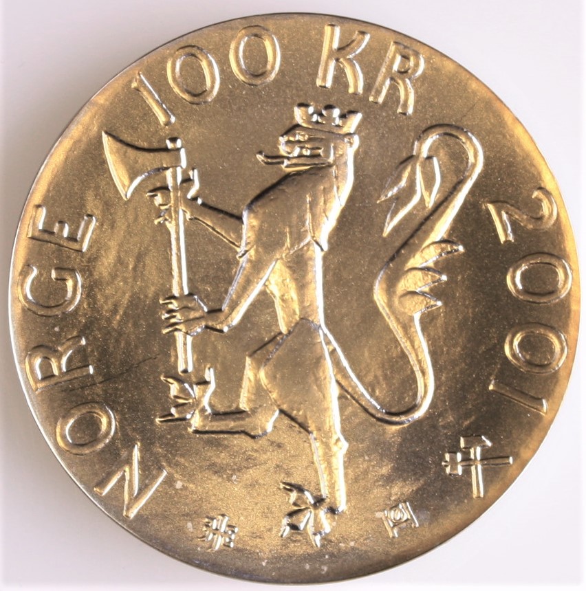  Norwegen: Harald V., 100 Kroner 2001 Friedensnobelpreis, 1 Unze Feinsilber, PRACHTEXEMPLAR, selten!   
