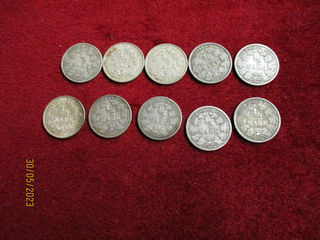  10 x 1/2 Mark Deutsches Reich Silbermünzen   