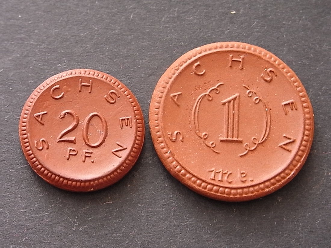  Sachsen 20 Pfennig + 1 Mark 1921 Porzellan   