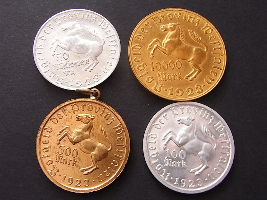  Westfalen 10000 M. + 50 Millo. M + 100 M. + 500 Mark 1923 4 Münzen   