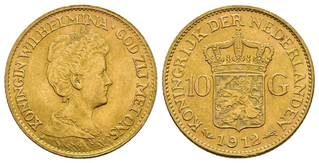 PEUS 9180 Niederlande 6,06 g Feingold. Wilhelmina (1890 - 1948) 10 Gulden GOLD 1912 Vorzüglich