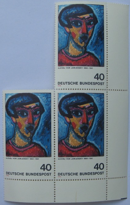  1974, Deutschland, Bund: Portrait in Blue, 3*40 Pf, Mi DE799, 3er Block/Ecke   
