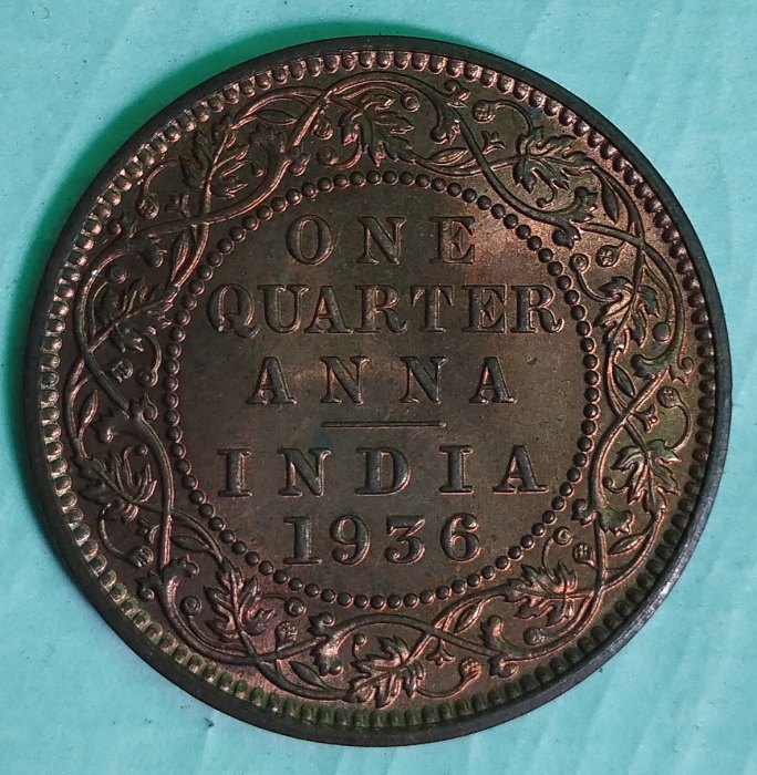  India 1/4 Anna coin 1936 GKV CALCUTTA EF COIN   