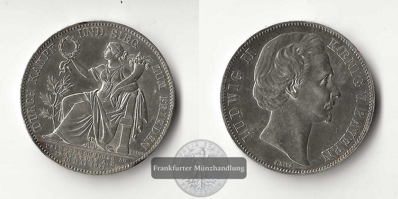  Bayern, Königreich. Ludwig II.  Siegestaler 1871   FM-Frankfurt Feinsilber: 16,67g   