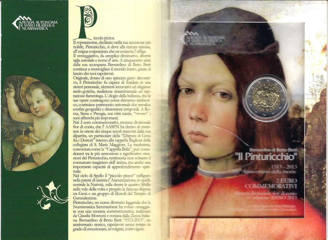  San Marino 2 Euro Gedenkmünze Il Pinturicchio 2013 Frank Maurer Koblenz AF746   