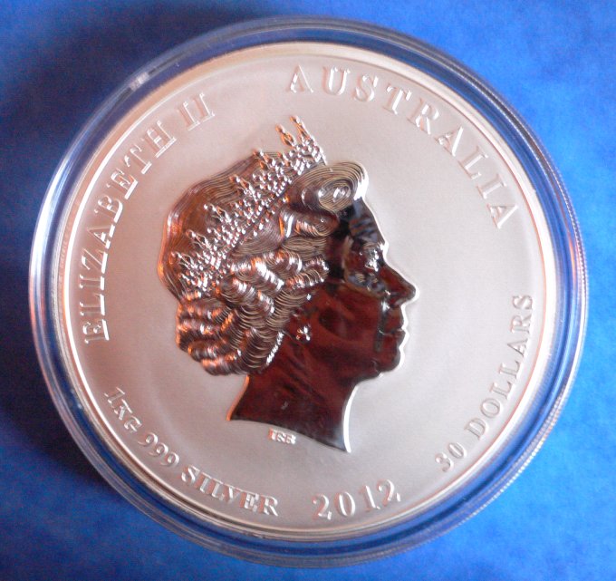 - kirofa- AUSTRALIEN 30$ - 2012 -LUNAR II - DRACHE  DRAGON-1 KILO Silber 99.9%.Originalkapel. 1000 G   
