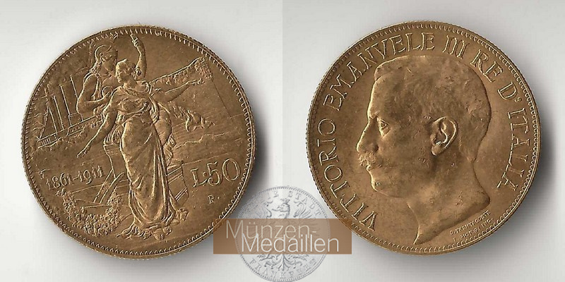 Italien MM-Frankfurt Feingold: 14,52g 50 Lire 1911 