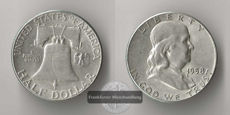  USA Half Dollar (Franklin) 1958   FM-Frankfurt Feingewicht:11,25g Silber  sehr schön   