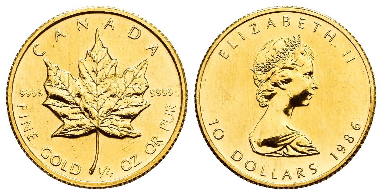 PEUS 9704 Kanada 7,78 g Feingold. Maple Leaf 10 Dollars GOLD 1/4 Unze 1986 Almost Uncirculated