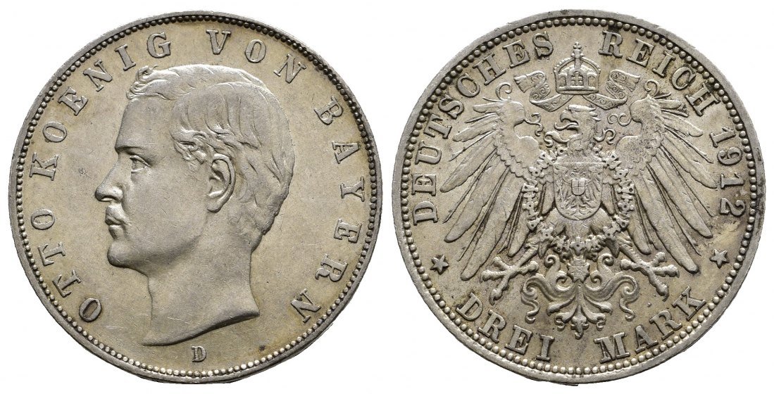 PEUS 9717 Bayern - Kaiserreich Otto (1886 - 1913) 3 Mark 1912 D Sehr schön