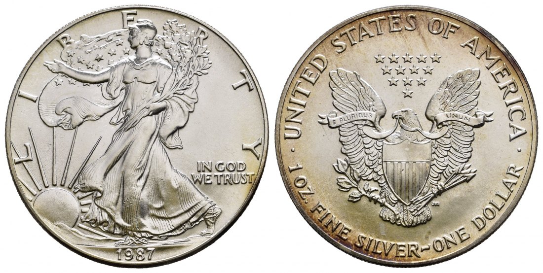 PEUS 9723 USA Insg. 31,1 g Feinsilber. American Eagle Dollar SILBER Unze 1987 Uncirculated