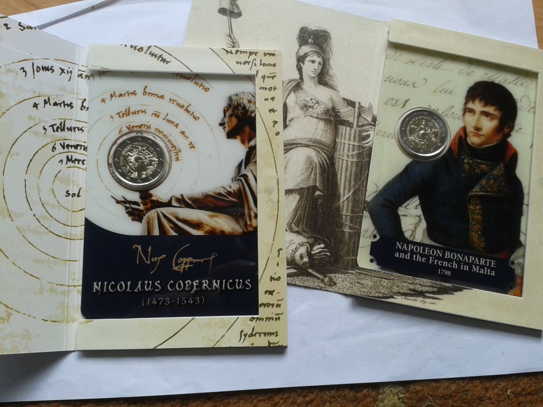  Original 2 x 2 euro 2023 Malta Kopernikus und Napoleon im Folder/Blister 2 euro 2023 coincards Malta   