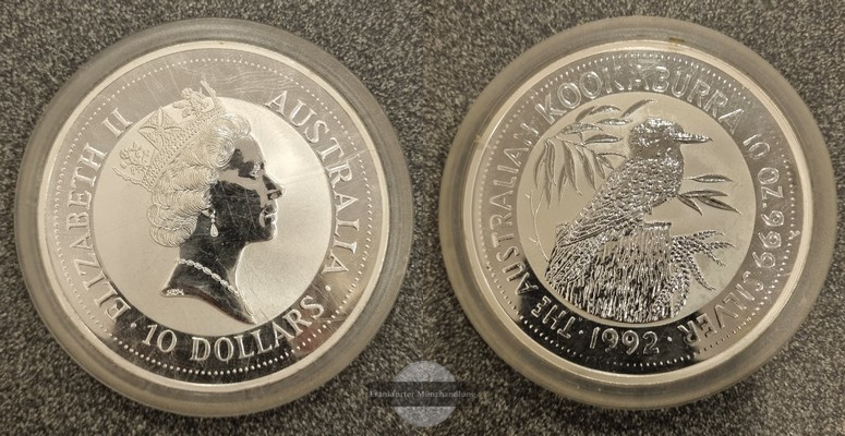  Australien  10 Dollar 1992 Kookaburra  FM-Frankfurt  Feinsilber: 311g   