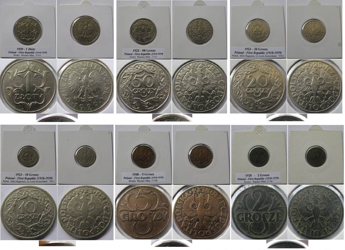  1923-1938, Polen, ein Satz Umlaufmünzen   