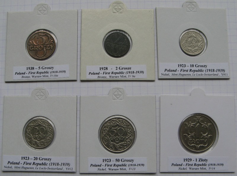  1923-1938, Polen, ein Satz Umlaufmünzen   
