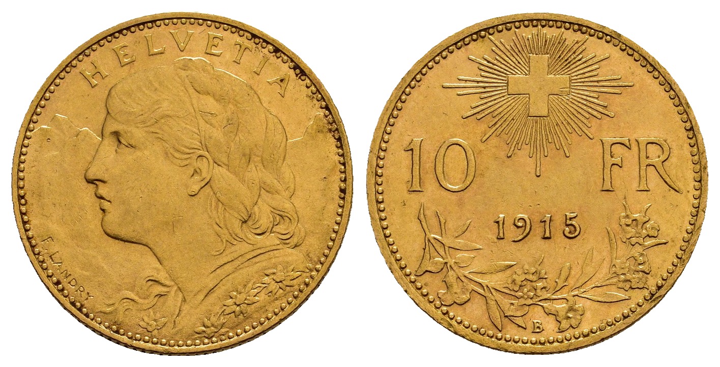 PEUS 1042 Schweiz 2,9 g Feingold. Vreneli 10 Franken GOLD 1915 B Sehr schön