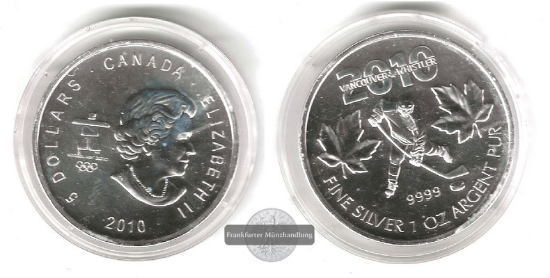  Kanada,  5 Dollar  2010   Hockey Player   FM-Frankfurt   Feinsilber: 31,1g   