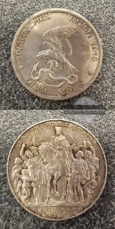  Deutsches Kaiserreich. Preussen, Wilhelm II. 3 Mark 1913 A  FM-Frankfurt   Feinsilber: 15g   