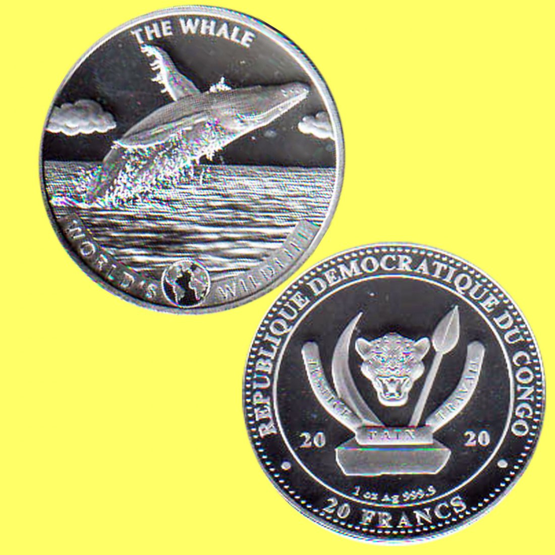  Republik Kongo 20 Francs Silbermünze *World`s Wildlife - Wale* 2020 1oz Silber nur 30.000St!   