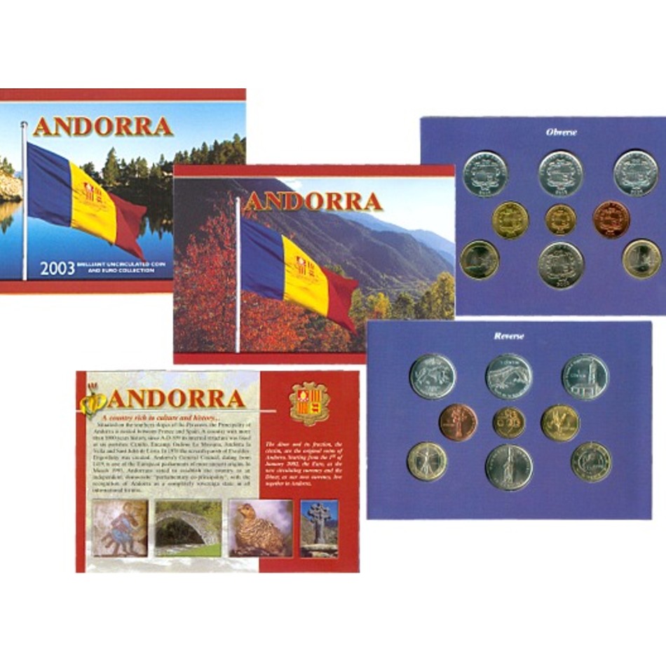  Offiz. KMS Andorra 2003 mit 2x 1-Euro Italien und Griechnland nur 15.000 Stück!   