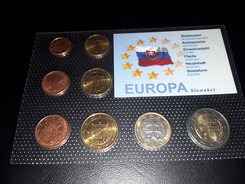  Slowakei - KMS 1 ct - 2 Euro aus 20009 acht Münzen unzirkuiert in Noppenfolie   
