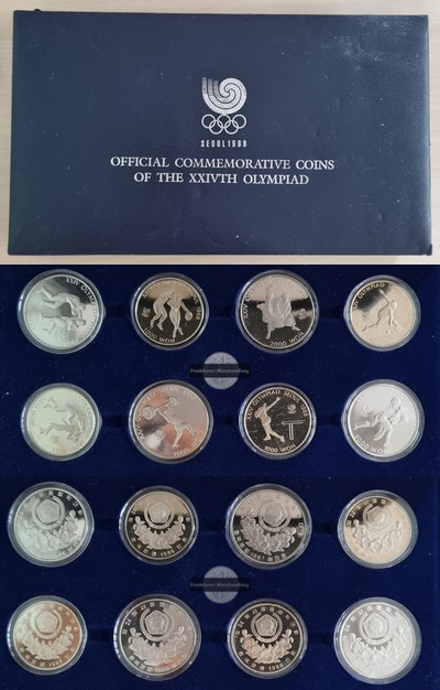  Südkorea 1988 - 8 Münzen 4x 1000 Won, 4x 2000 Won, Olympische Sommerspiele in Seoul FM-Frankfurt   