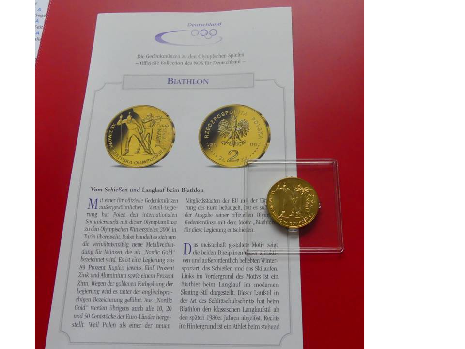  Seltene Münze Polen 2 Zloty „Biathlon“, 8,15 Gramm Nordisches Gold   