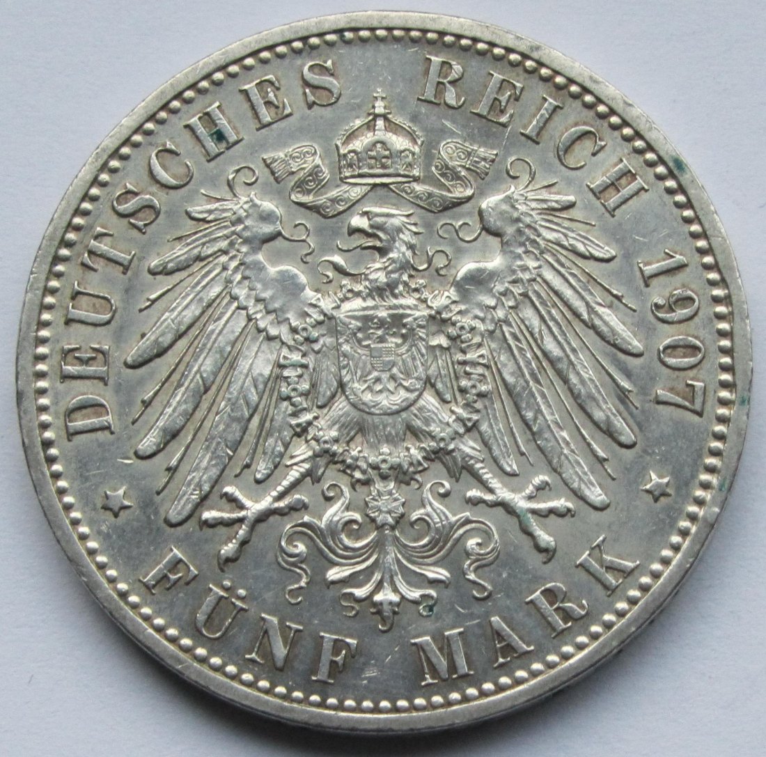 Kaiserreich: Lübeck, 5 Mark (Jaeger 83), 1907   