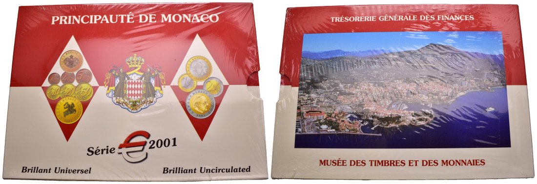 PEUS 1329 Monaco In Originalverpackung,, Folie nicht mehr ganz intakt KMS Euro (8 Münzen) 2001 Brilliant Uncirculated (eingeschweißt)