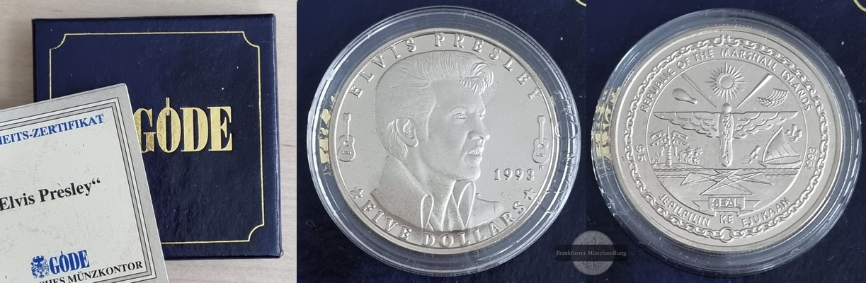  Marshall Inseln 5 Dollar 1993 Gedenkprägung zum Thema Elvis Presley    FM-Frankfurt   