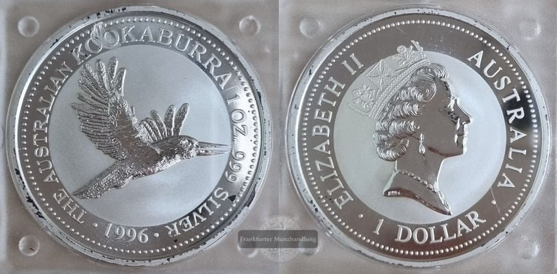  Australien  1 Dollar 1996 Kookaburra  FM-Frankfurt  Feinsilber: 31,1g   
