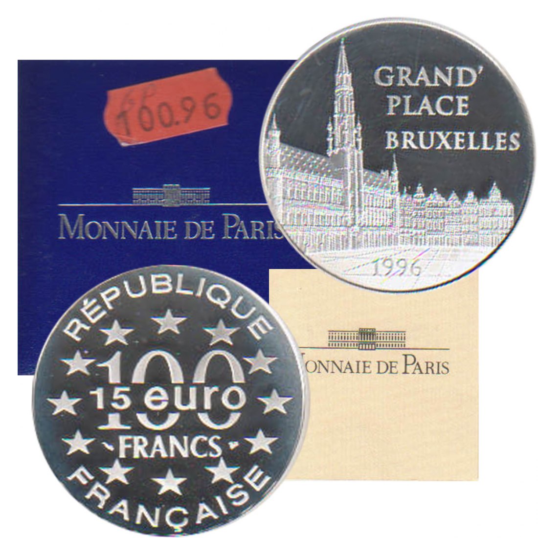  Frankreich 15-Euro-Silbermünze *Grand Palace in Brüssel* 1996 *PP*   